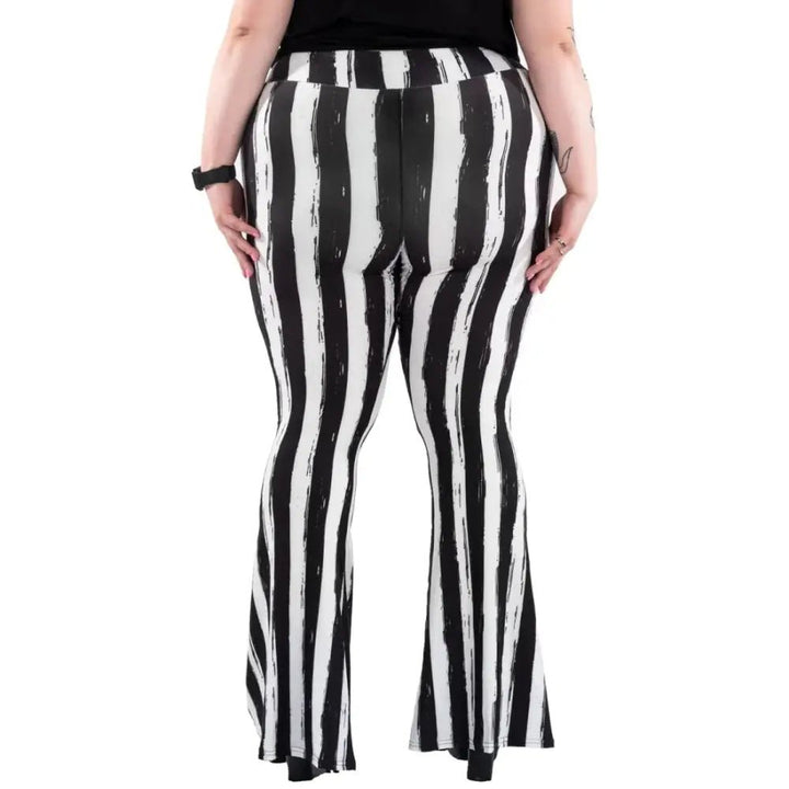 Distressed Black And White Striped Flared Pants - Kill JoyToo Fast